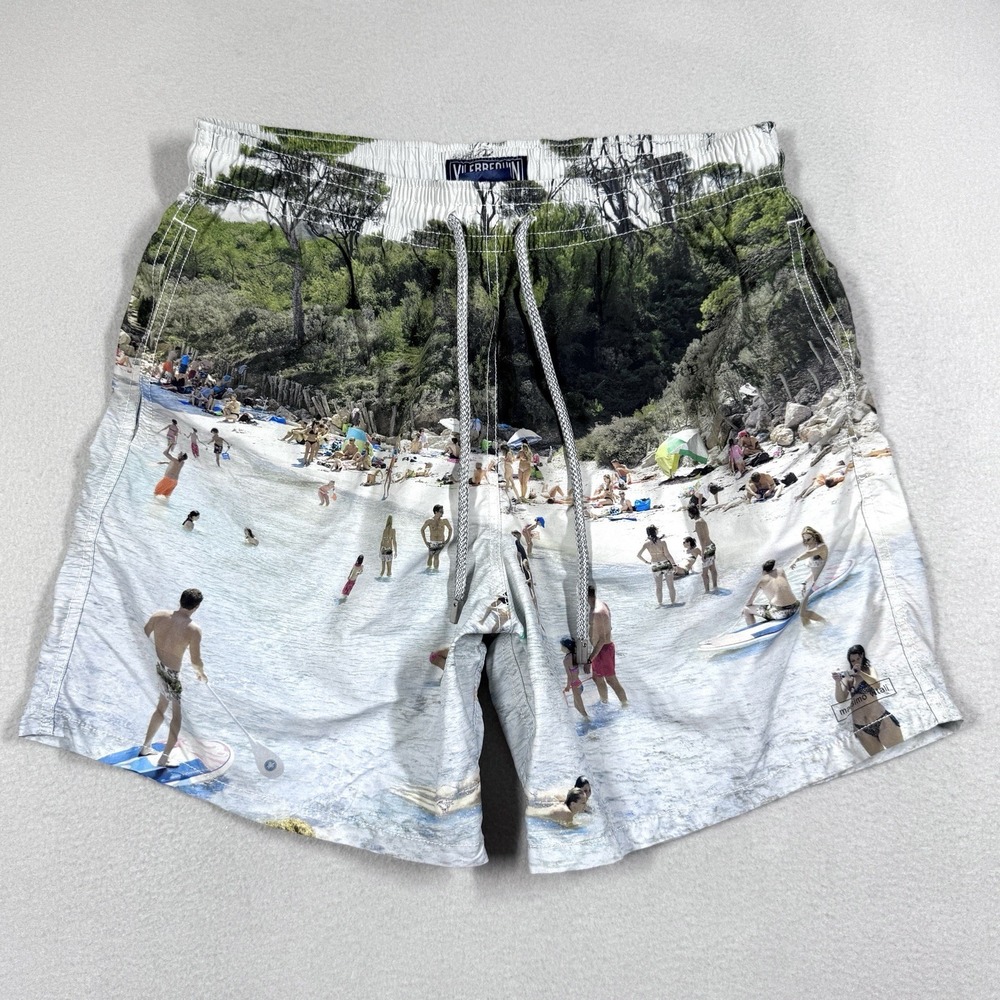 Vilebrequin x Massimo Vitali Swim Shorts XL Beach Scene Print Luxury Swim Trunks